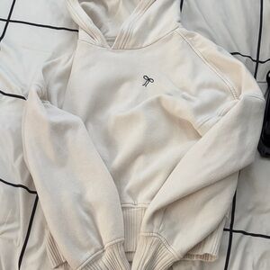 Aerie Cream Textured Hoodie with embroidered Bow Women’s S